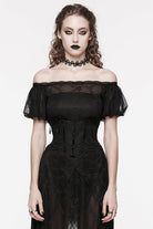 Black Floral Embroidery Mesh Women's Gothic Underbust Corset