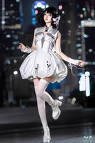 White [Tech Light Realm] Sleeveless Printed Sci-Fi Techwear Futuristic Punk Lolita Jsk Dress Set