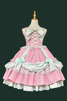 Pink [Gift Box] Sleeveless Double-Layered Ruffled Bow Lace-Up Sweet Lolita Jsk Dress