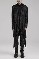 Black Long Sleeves Loose type Pleated Mens Steampunk Hooded Long Coat