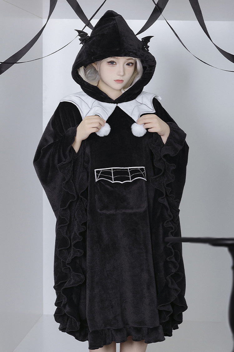 Black Bat Ruffle Hooded Sweet Lolita Coat Cloak