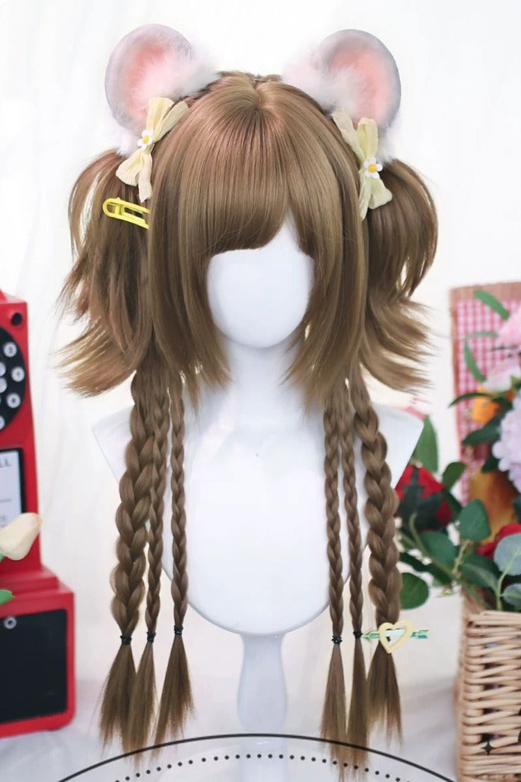 Milk Tea Brown Sweet Lolita Twin Ponytails Wig Set