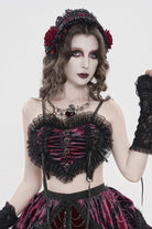Black/Red Off Shoulder Bow Lace Color-Blocked Strappy Pleated Women's Gothic Corset