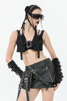 Black Halterneck Buckled Women's Punk Utility Vest