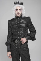 Black Stand Collar Long Lantern Sleeves Floral Print Embroidery Men's Gothic Blouse