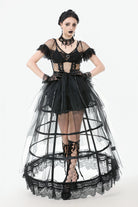 Black V Collar Short Sleeves Multi-Layered Sheer Mesh Women's Gothic Dress