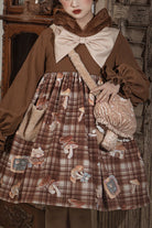 Brown Chest Big Bow Lantern Sleeves Mushroom Print With Hat Sweet Lolita OP Dress