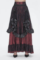Black/Red Ruffle Lace Drawstring Women's Gothic Skirt