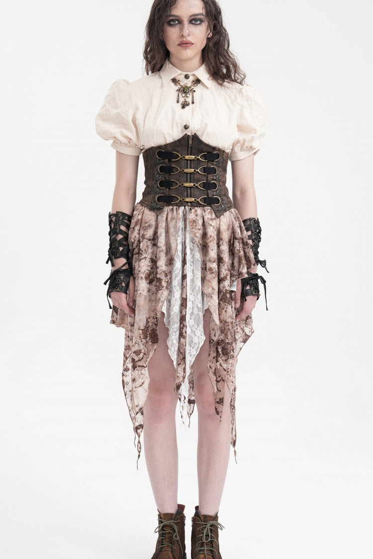 Brown Lace-Up Slim Zippered Women's Punk Underbust Corset