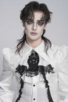 White Printed Diamante Beaded Embroidered Patchwork Lace Men's Gothic Luxurious Royal Neckwear