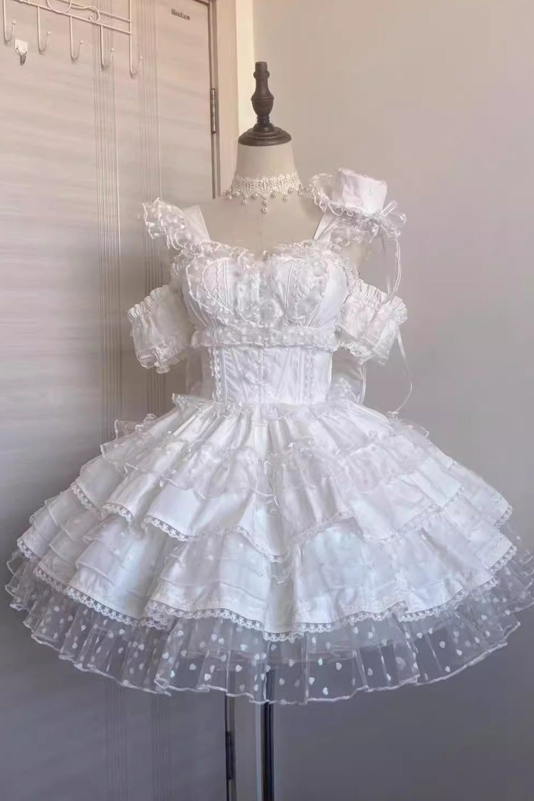White Pray Multi-Layered Bowknot Lace Sweet Lolita Dress