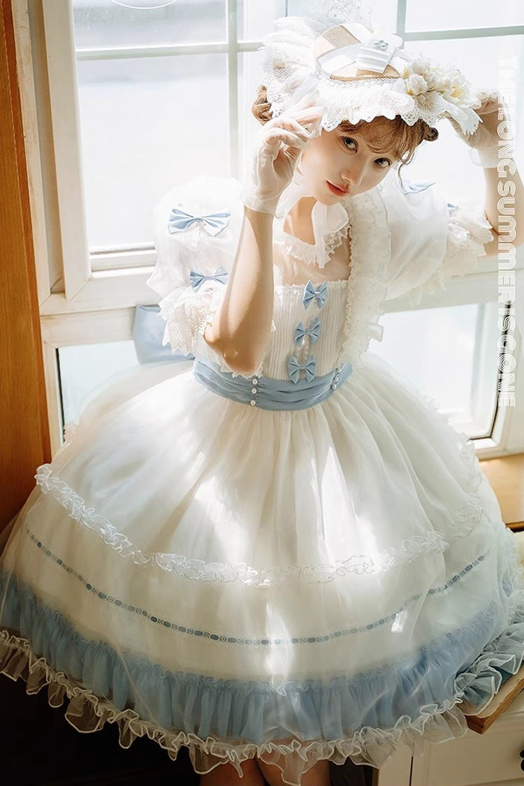 [Moonlight Sonata] Short Sleeves Ruffle Bowknot Lace Sweet Lolita Dress 4 Colors