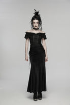 Black Embroidered Lace-Up Slim Women's Gothic Elegant Long Skirt