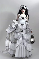 White [Cascade Poem] Sleeveless Multi-Layered Ruffle Hanayome Bowknot Lace Gothic Plus Size Gorgeous Lolita Jsk Long Dress