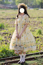 Yellow [Lemon Chicken] Short Sleeves Print Ruffle Bowknot Lace Daily Sweet Lolita Dress