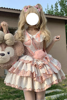 Pink [Star Grant Angel] Triple-Layered Print Ruffle Sweet Lolita Dress