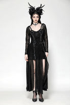 Black Long Sleeves Lace-Up Spiderweb Women's Gothic Elegant Witch Long Dress