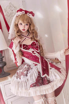 Red [Lilibet] Print Ruffle Cardigan Bowknot Lace Fishbone Sweet Lolita Dress