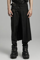 Black Asymmetric Buckle Men's Punk Pleated Skirt