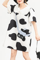 Black/White Doll Collar Short Sleeves Milk Cow Print Sweet Lolita Dress