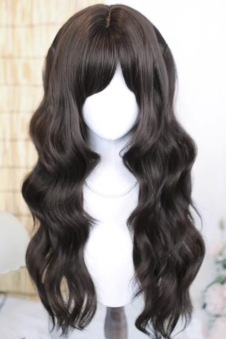 Espresso Brown Side-Swept Bangs with Big Waves Sweet Lolita Wig