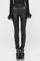 Black High Waist Flower Weaves The Ribbon Decoration Lace Up Gothic Jacquard Women's Pants