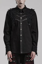 Black Hollow Hole Stitching Mens Steampunk Blouse