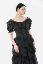 Black Square Collar Short Sleeves Ruffled Lace Lace-Up Women's Gothic Rococo Corset Top