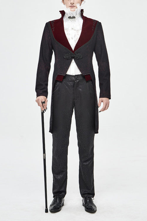 Black And Red Retro Embroidered Mens Gothic Coat