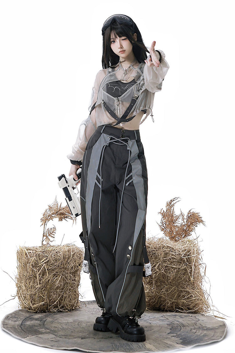 Black [Infinite Battlefield] Long Sleeves Printed Techwear Style Gothic Handsome Ouji Lolita Set