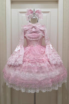 Pink [Sugar Heart Knot] Multi-Layered Ruffled Bow Lace Sweet Lolita Jsk Dress