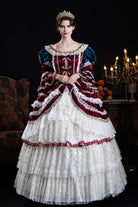 Wine/Ivory Round Collar Long Hime Sleeves Triple-Layered Ruffled Open-Front Bow Lace Classic Vintage Palace Lolita Victorian Dress