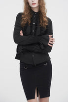 Black Stand Collar Ruffled Long Sleeves Women's Gothic Shirt