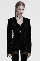Black V Collar Long Sleeves Floral Embroidery Lace-Up Women's Gothic Jacket