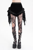 Black Plumed Ruffle Mesh Women's Gothic Shorts