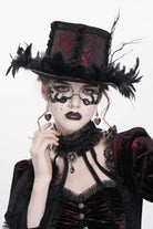 Red Embroidered Women's Gothic Gorgeous Floral Feather Hat