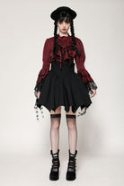 Red Multi-Layered Frilly Lace Long Hime Sleeves Lace-Up Women's Gothic Blouse