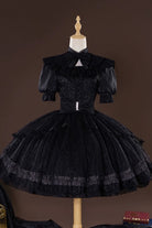Black Identity V Gardener Inspired Short Sleeves Jacquard Bow Lace-Up Gothic Lolita Dress Set