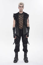 Black Spliced Hooded Buckled Eyelet Men's Punk Cool Vest