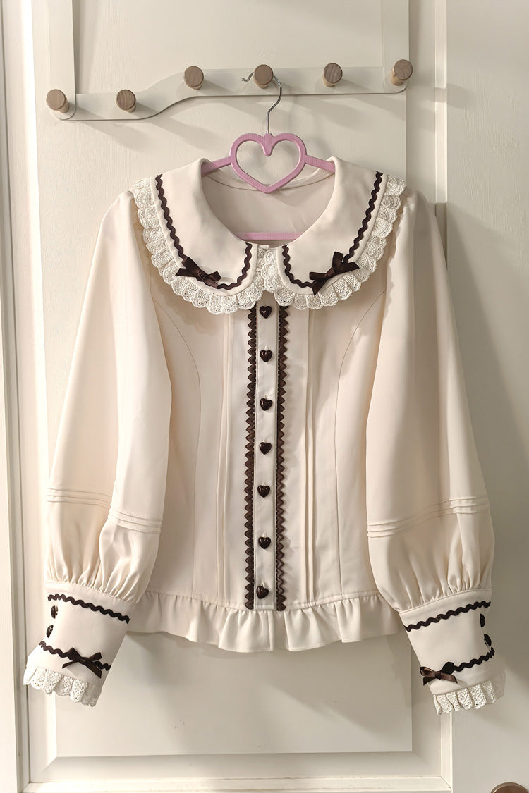 Ivory Peter Pan Collar Long Sleeves Ruffled Bow Lace Sweet Lolita Blouse