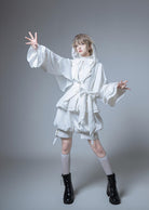 Rabbit Hunting White Moonlight - White Ouji Lolita Jacket & Shorts Set
