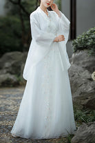 White Chinese Ancient Style Jiangnan Embroidered Sweet Hanfu Dress