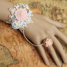 Pink Retro Flower Fashion White Lace Female Lolita Ring Bracelet