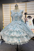 [Grisha] Sleeveless Triple-Layered Ruffle Cardigan Bowknot Lace Sweet Plus Size Lolita Jsk Dress 3 Colors