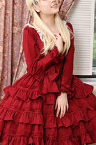 Wine Red Long Sleeves Ruffled Classic Lolita Dress