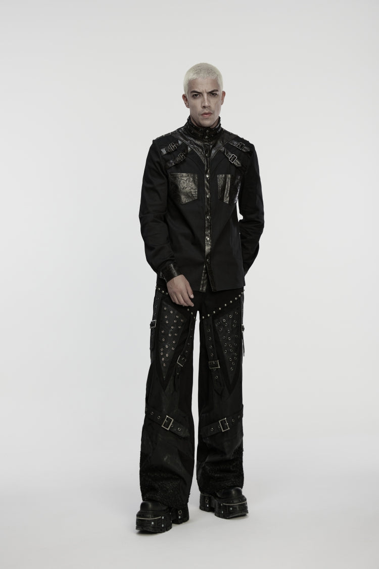 Black Studded Buckled Eyelet Men's Punk Pants