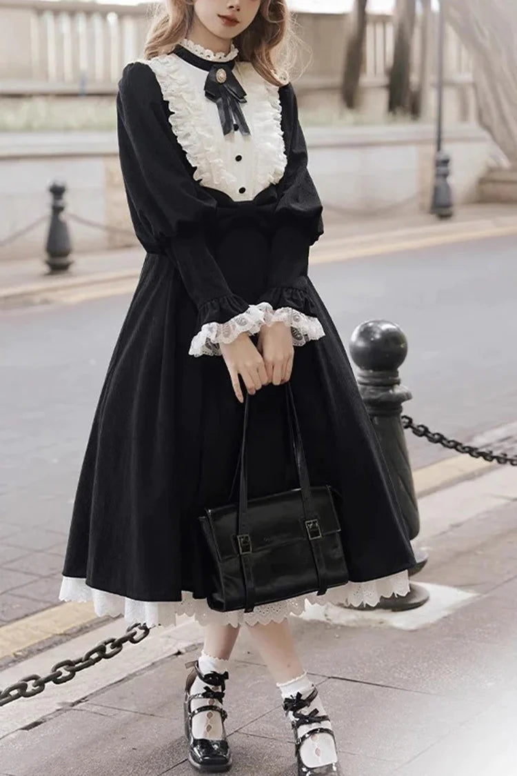 Black/White Silent Poetry Nun Long Sleeves Bowknot Autumn Winter Gothic Lolita Dress