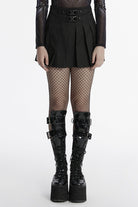 Black Skull Ruffle Buckle Women's Punk Pleated Skirt