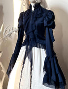 Dragon Bone - Gothic Lolita Blouse, Irregular Swallowtail Flounce Hem