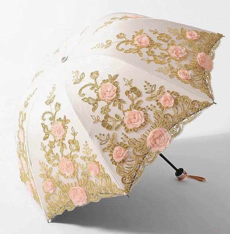 Foldable Lolita Parasol, Floral and Embroidery Detail